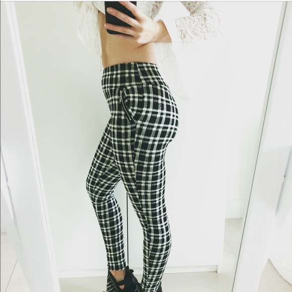 NWT black & white plaid high waisted leggings - Picture 6 of 8